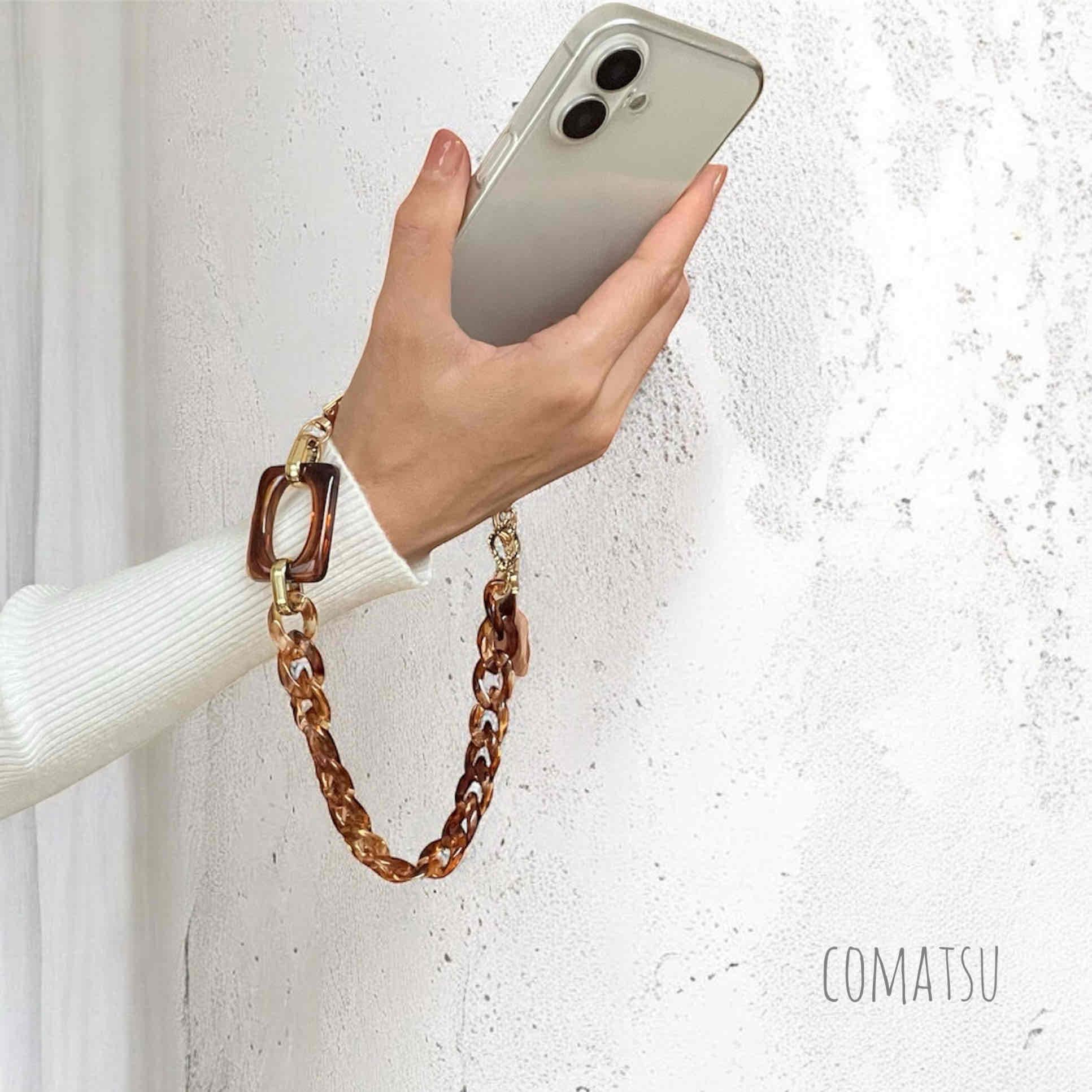 べっ甲Brown ハンドストラップ付きスマホケース 落下防止スマホストラップ付きスマホカバー | 10枚目